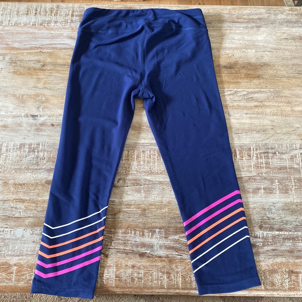 Girls' Navy Capri Leggings with Pink & Orange Stripe Detail